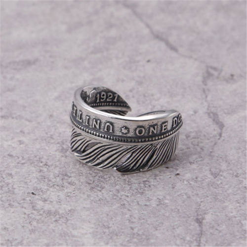 925 Sterling Silver Adjustable Band Rings Feather With Letters Vintage Gothic Punk Antique Designer Luxury Jewelry Accessories