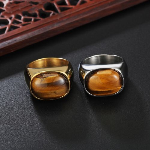 Stainless Steel Band Rings With Tiger Eye Stones American Europe Antique Handmade Designer Punk Hip-hop Luxury Jewelry Accessories