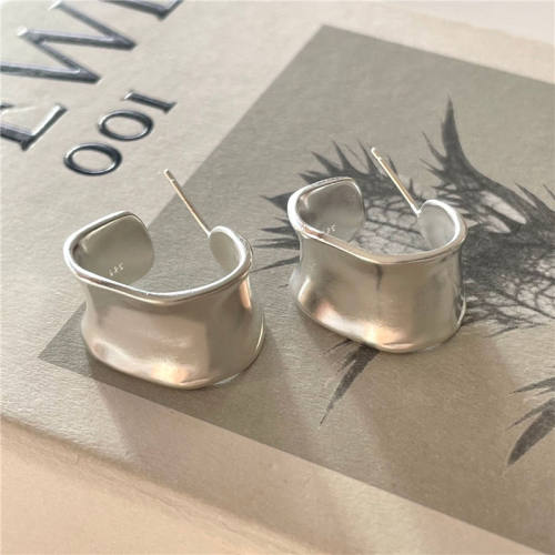 925 Sterling Silver Stud Earring C Type Minimalism Vintage Designer Luxury Jewelry Accessories