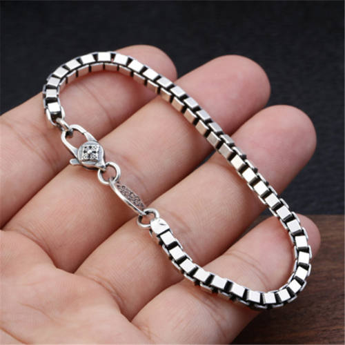 Link Chain Bracelets Solid 925 Sterling silver Box Chain Antique Vintage Punk Handmade Fashion Luxury Jewelry Accessories Gifts For Men Women