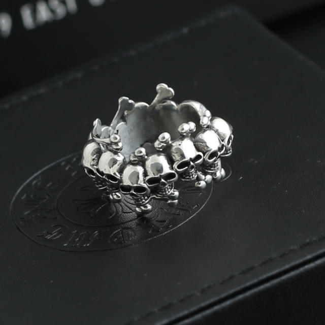 Skulls Bones Adjustable Band Ring 925 Sterling Silver Unique Vintage Class Couple rings Sizes 7 8 9 10 Handmade Designer Jewelry Accessories Gifts For Men Women