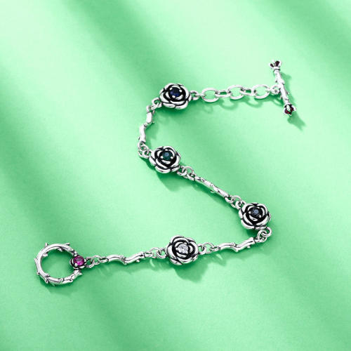 Link Chain Bracelets 925 Sterling Silver 17cm Antique Vintage Flowers Handmade Chains Toggle Clasps Fashion Luxury Jewelry Accessories Gifts For Women