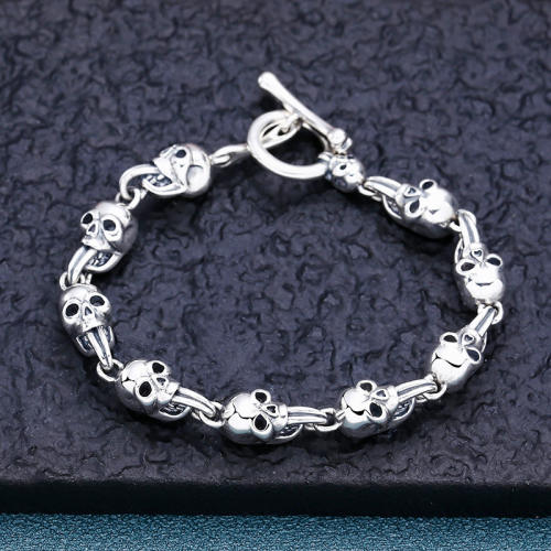 Chain Bracelets Skulls 925 Sterling Silver 17 20 cm Punk antique Vintage Links Handmade Chains Toggle Clasps Fashion Luxury Jewelry Accessories Gifts For Men Women