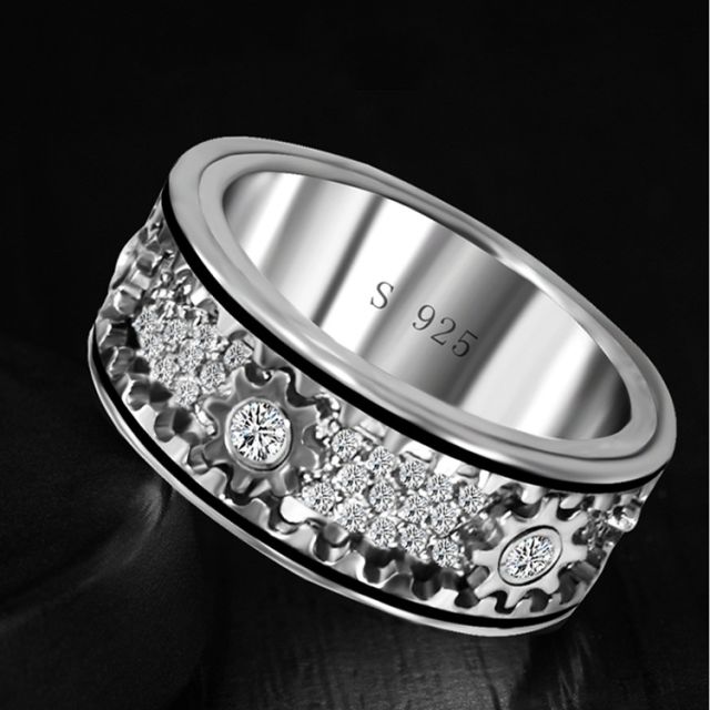 Gears Band Rings 925 Sterling Silver Vintage Vintage Handmade Designer Luxury Jewelry Accessories Gifts