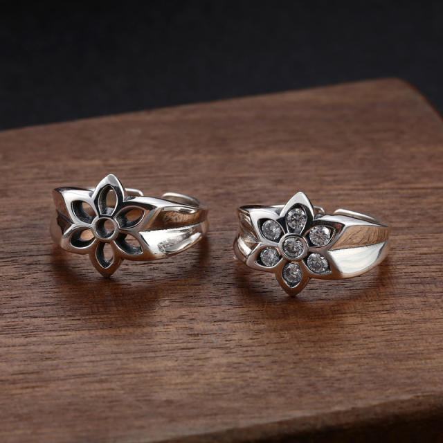 Flowers adjustable Band Rings 925 Sterling Silver Gothic Punk Hip-Hop Vintage Antique Handmade Designer Jewelry Accessories Gifts