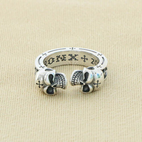 Double Skulls Adjustable Ring 925 Sterling Silver Jewelry