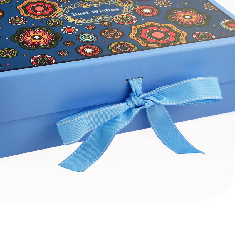 A4 Blue Magnetic Gift Box with ribbon