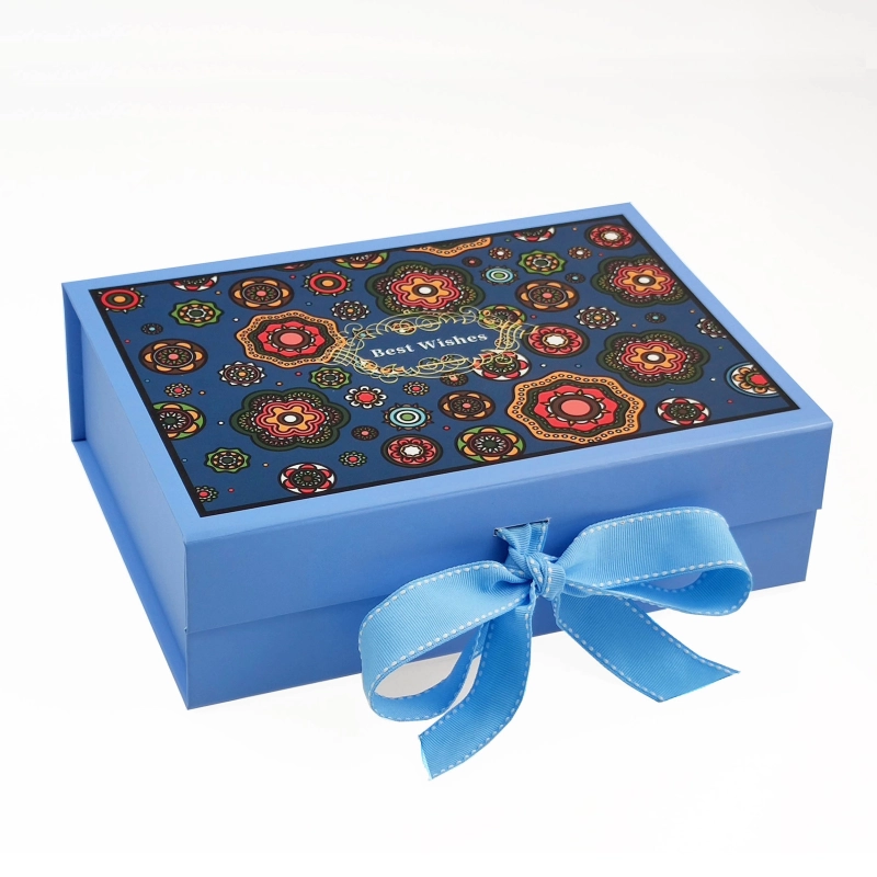 A4 Blue Magnetic Gift Box with ribbon