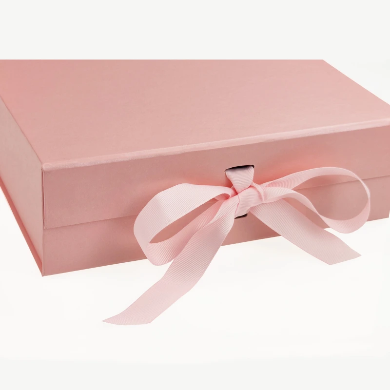 A4 Pink Magnetic Gift Box with ribbon