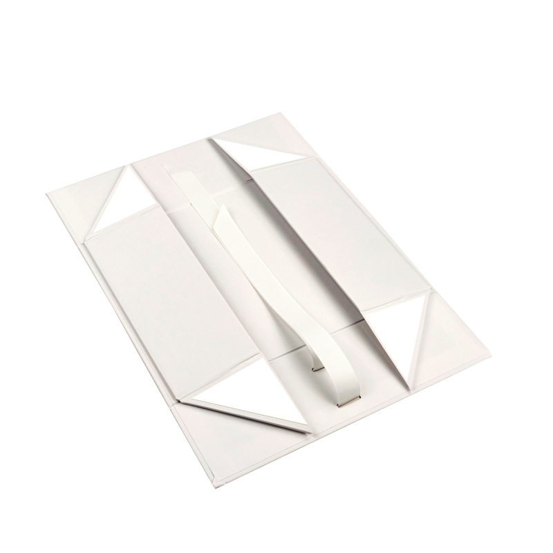 White Medium Shallow Magnetic Gift Box with Ribbon
