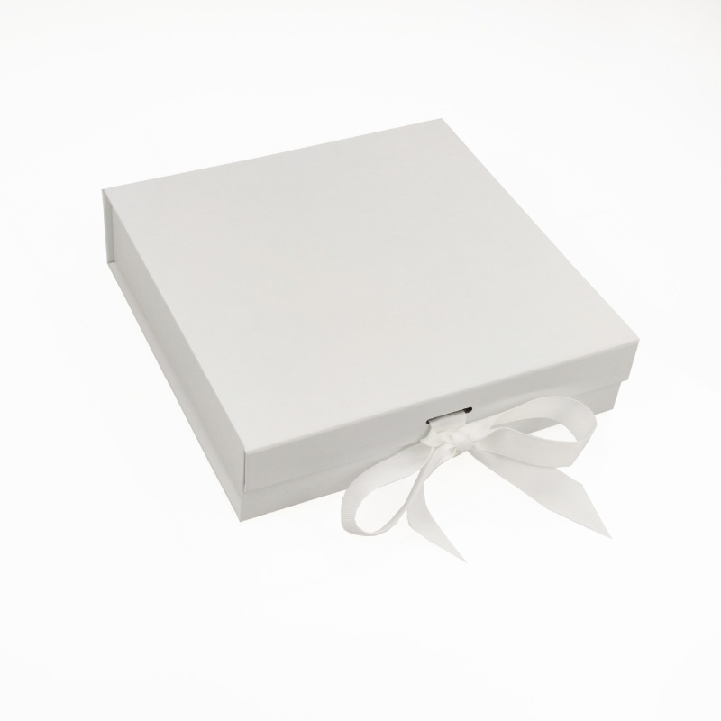 White Medium Deep Magnetic Gift Box with Ribbon