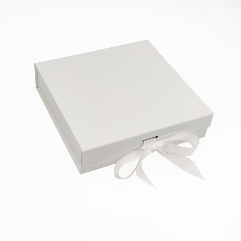 White Medium Shallow Magnetic Gift Box with Ribbon