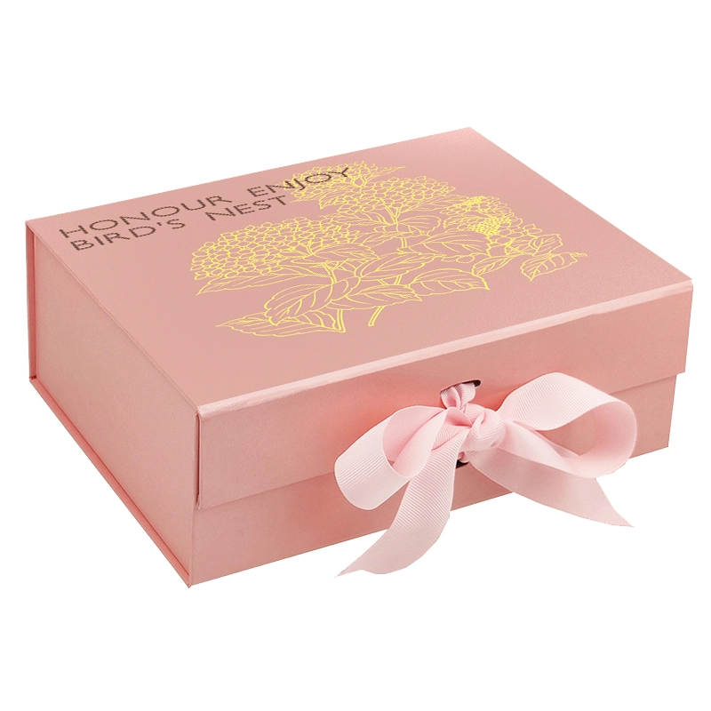 Custom logo on pink magnetic gift box wholesale, magnetic closure gift box with ribbon