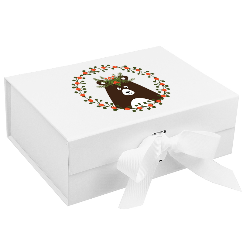Custom logo on deep white magnetic gift boxes, magnetic closure gift box with ribbon