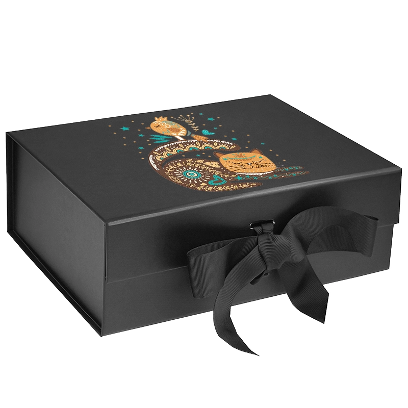 Custom logo on magnetic gift box black, magnetic gift box wholesale