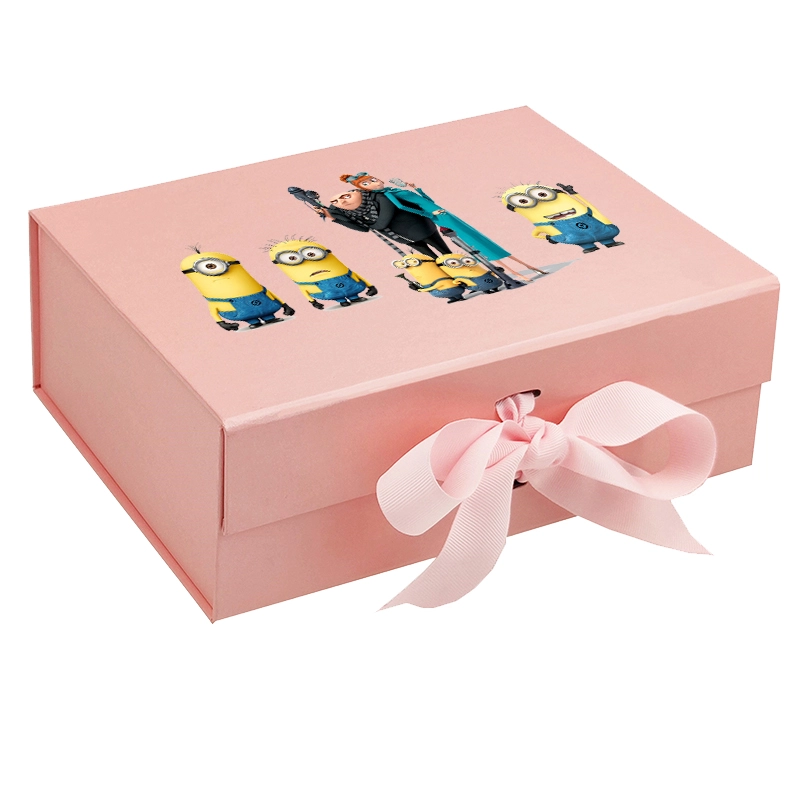 Custom logo on pink magnetic gift box with ribbon, folding magnetic gift box
