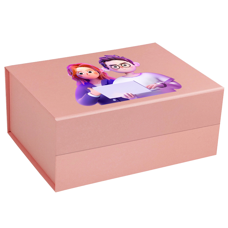 Custom logo on folding magnetic gift box, pink magnetic gift box