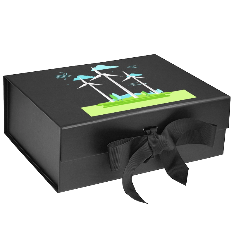 Custom logo on folding magnetic gift box, black magnetic gift box large