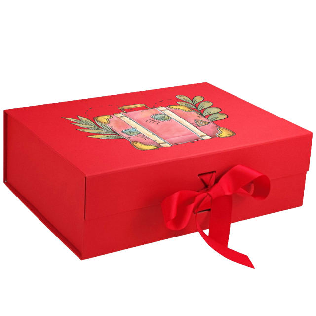 Custom logo on folding magnetic gift box, red magnetic gift box wholesale
