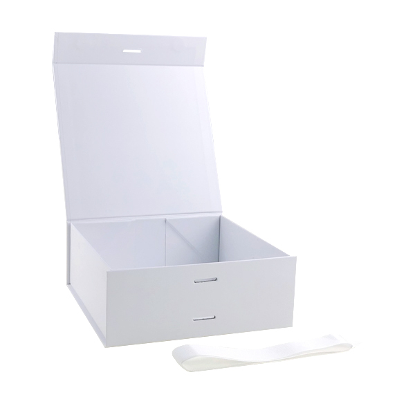 Wholesale M Square Shallow White Magnetic Gift Box With Ribbon