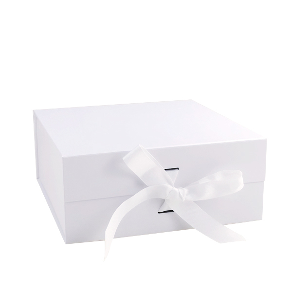 Wholesale L Square Deep White Magnetic Gift Box With Ribbon
