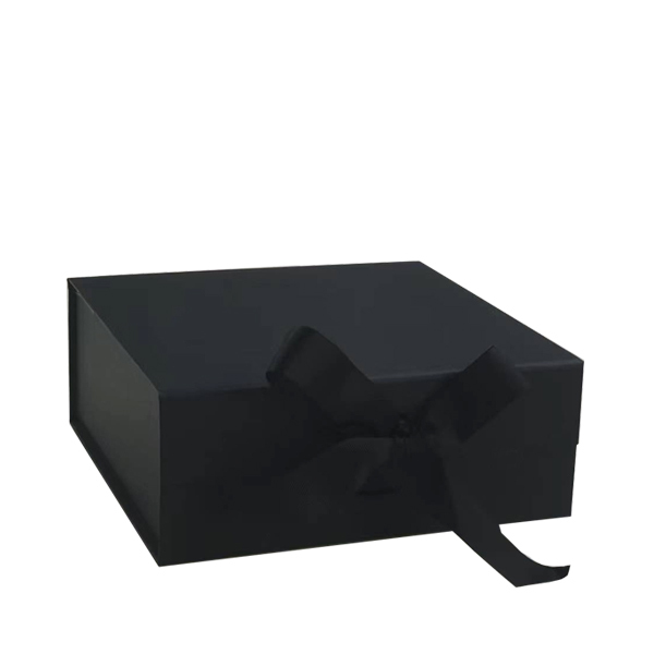 Wholesale M Square Shallow Black Magnetic Gift Box With Ribbon