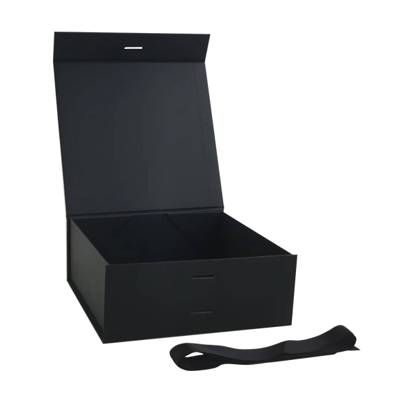 Wholesale M Square Shallow Black Magnetic Gift Box With Ribbon