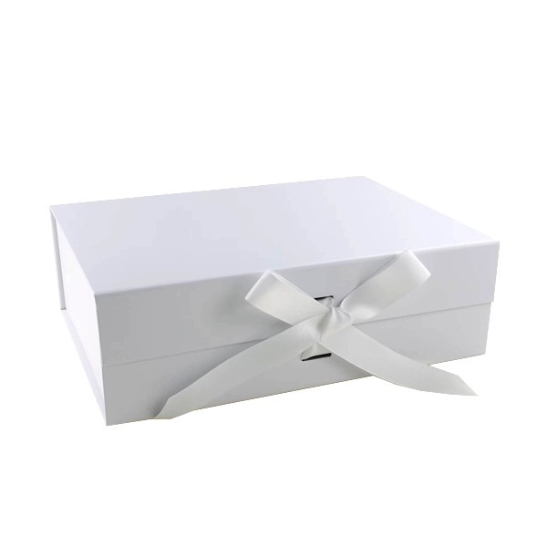 Wholesale A4 Deep White Magnetic Gift Box With Ribbon