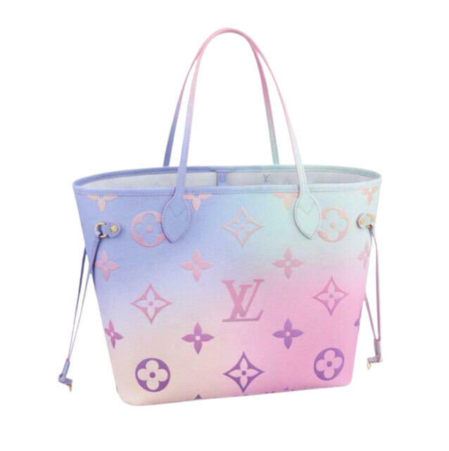 Louis Vuitton Neverfull Shoulder Bag MM Blue Pink Canvas Monogram Suhali