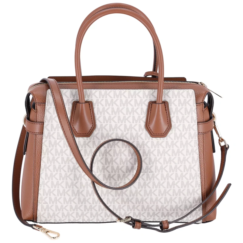 Michael Kors Mercer Medium Belt Shoulder Bag Crossbody Bag Vanilla MK Signature