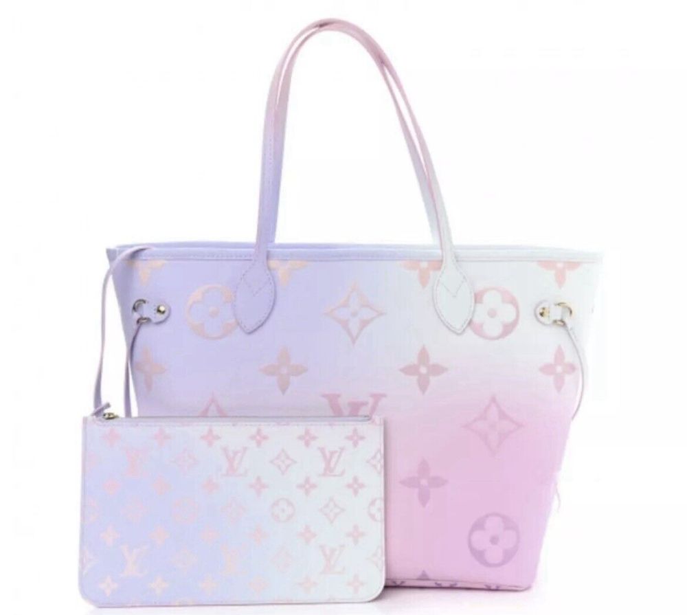 Louis Vuitton Neverfull Shoulder Bag MM Blue Pink Canvas Monogram Suhali