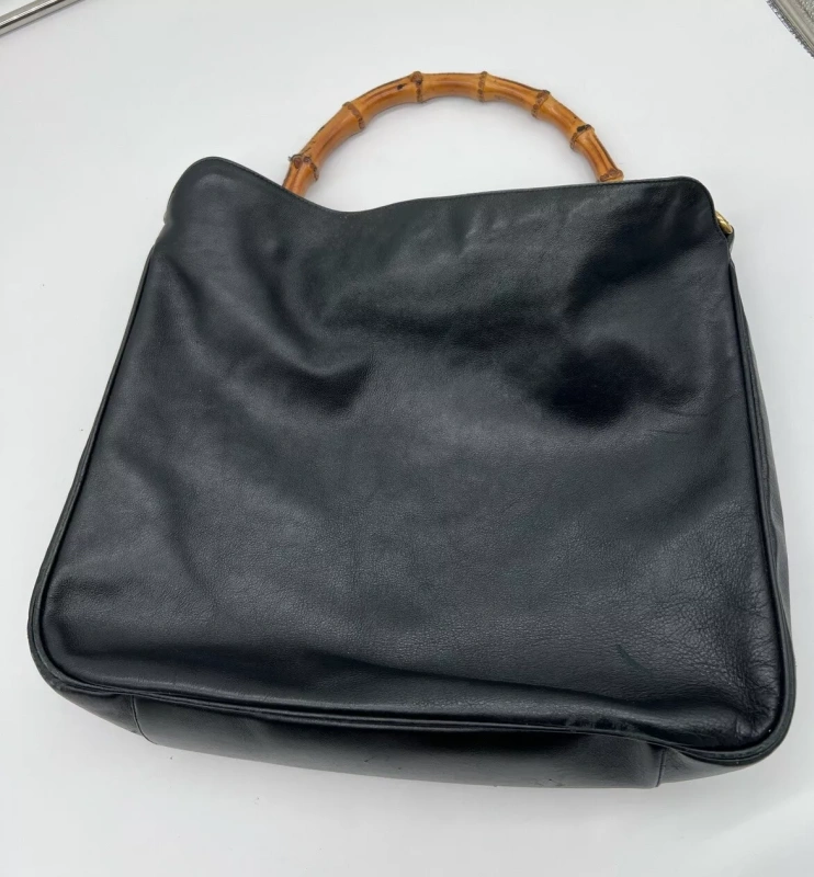 Gucci handbag leather black bamboo