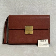 Vintage Old Celine Leather Clutch Bag Brown