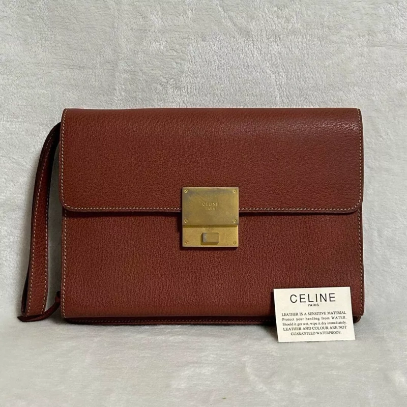 Vintage Old Celine Leather Clutch Bag Brown