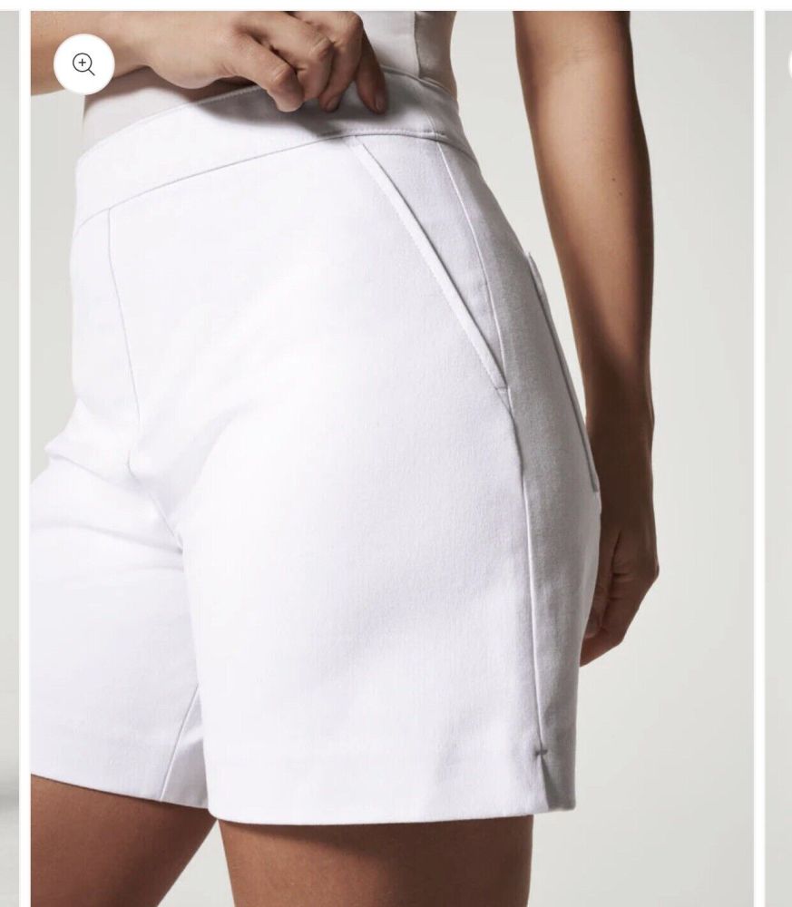 Spanx Pull On Shorts On The Go 6" Women Mediu White Silver Lining Proof 20375R