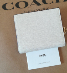 Coach Dancing Kitten Women's Pebble Leather Snap Wallet - Chalk White (CC472)