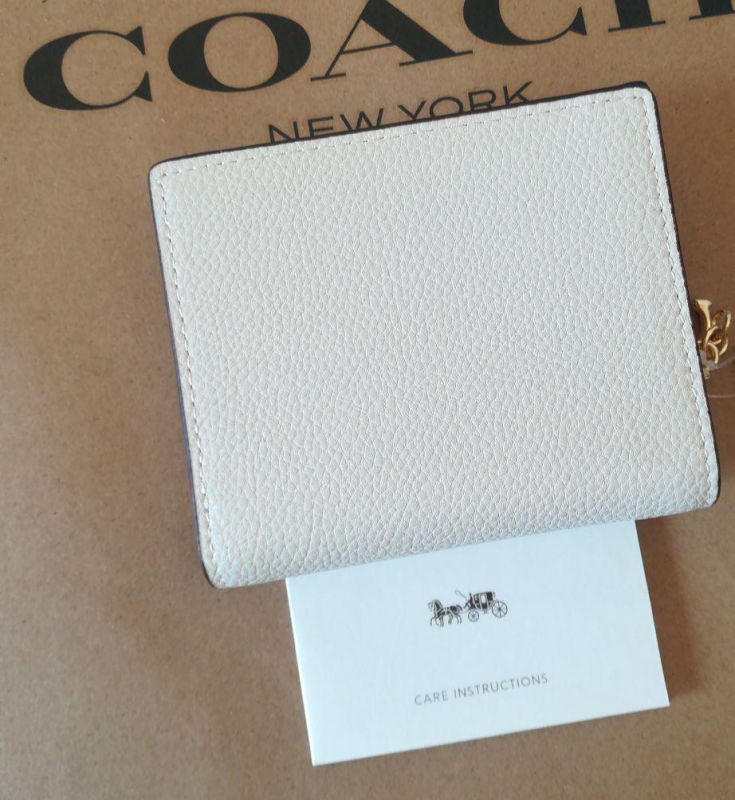 Coach Dancing Kitten Women's Pebble Leather Snap Wallet - Chalk White (CC472)