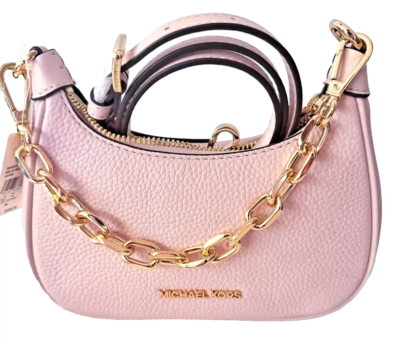Michael Kors Cora Mini Zipper Pouchette Crossbody Bag Shoulder Bag Leather Pink powder blusher