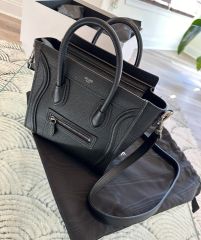 CELINE Luggage Shoulder Bag Nano Black Leather