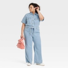 Women's Short Sleeve Jumpsuit - Universal Thread Light Wash 0