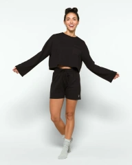 Free People Movement Sunny Set Two Piece Athleisure Set Black OB 1437966