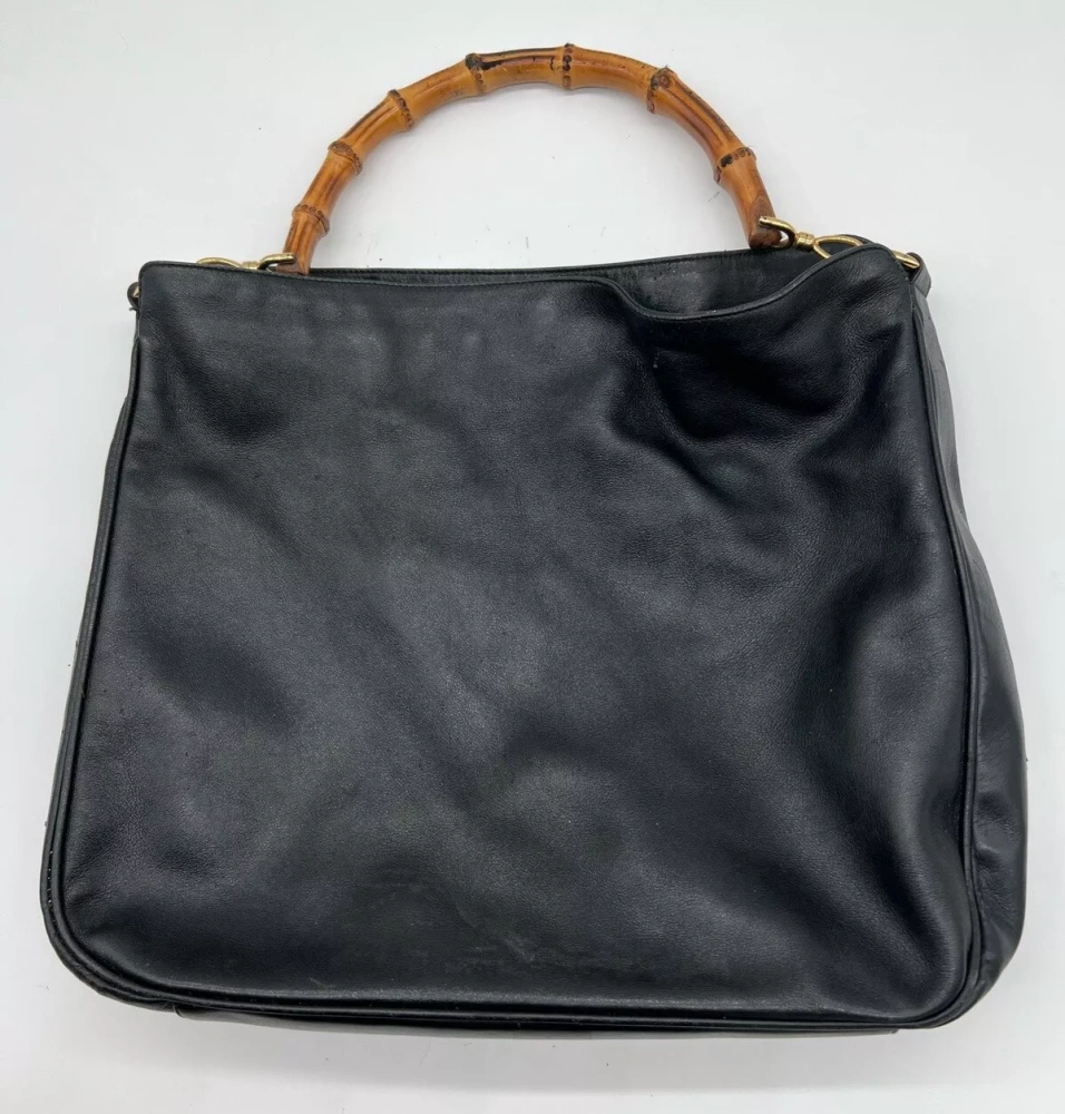 Gucci handbag leather black bamboo