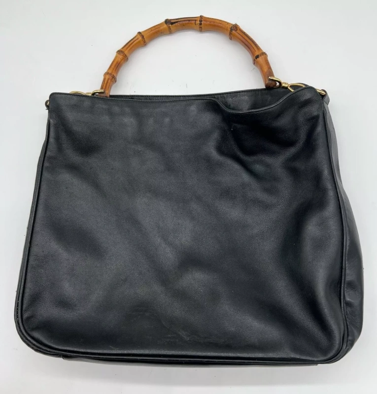 Gucci handbag leather black bamboo