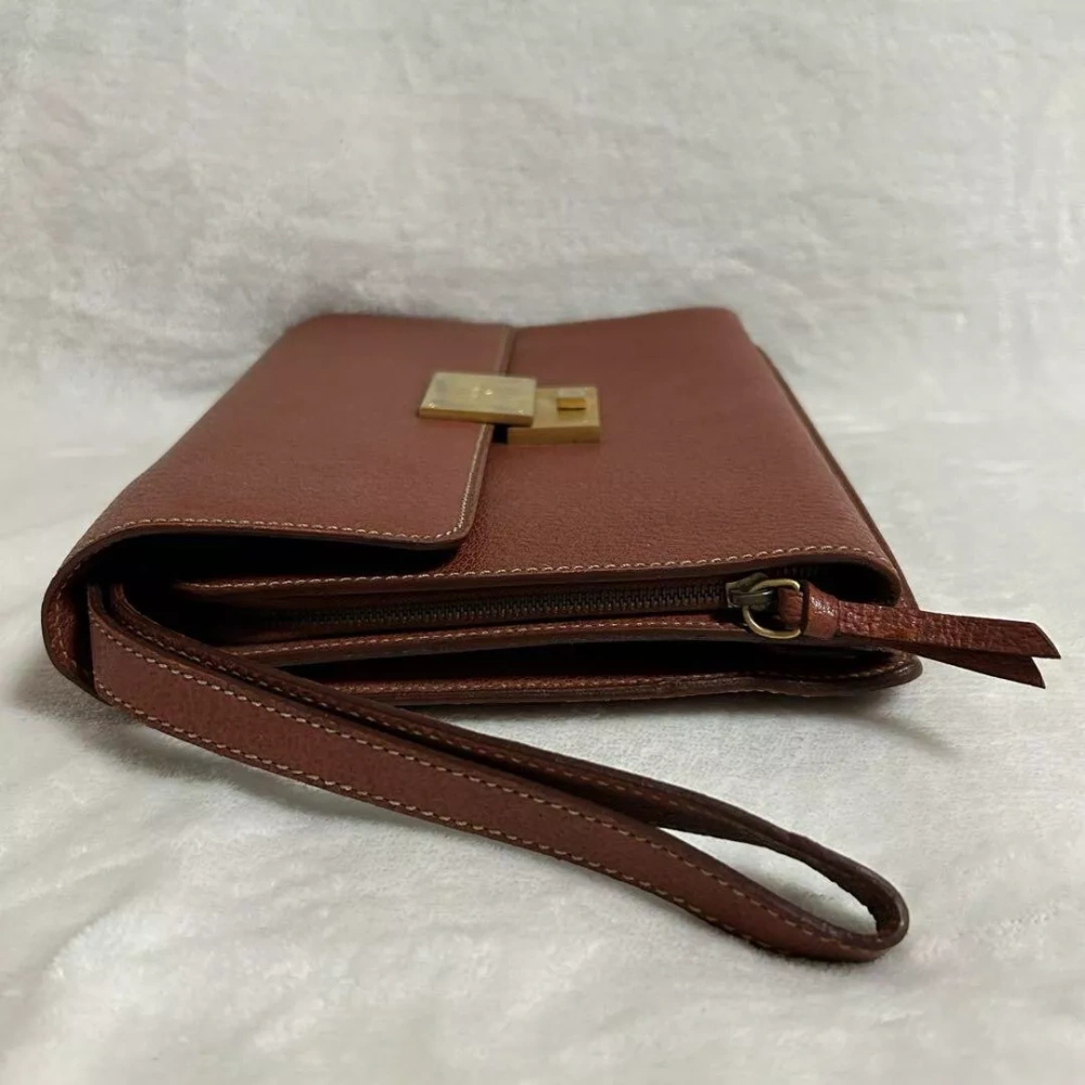 Vintage Old Celine Leather Clutch Bag Brown