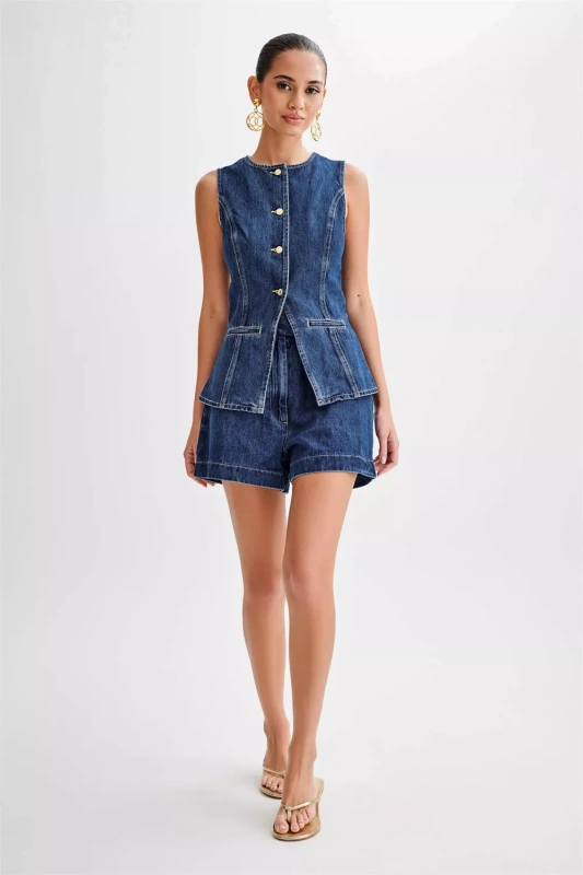 Women's Denim 2 Piece Set Sleeveless Jean Vest Tops and Shorts Outfit Tracksuits