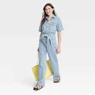 Women's Short Sleeve Jumpsuit - Universal Thread Light Wash 0