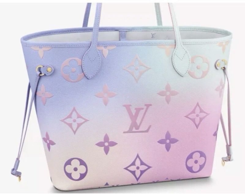 Louis Vuitton Neverfull Shoulder Bag MM Blue Pink Canvas Monogram Suhali