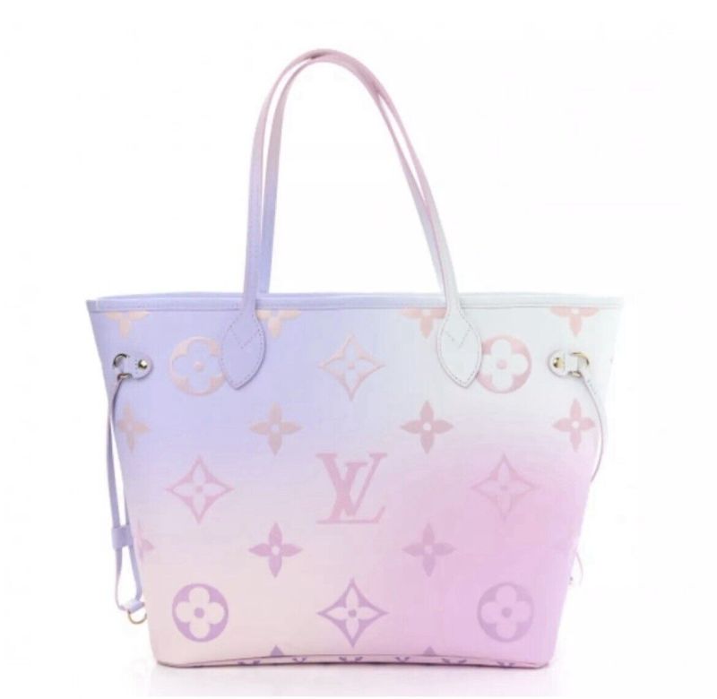 Louis Vuitton Neverfull Shoulder Bag MM Blue Pink Canvas Monogram Suhali