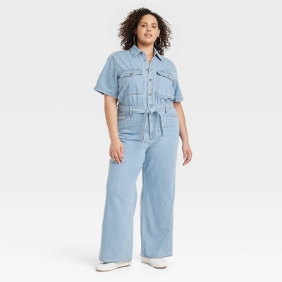 Women's Short Sleeve Jumpsuit - Universal Thread Light Wash 0