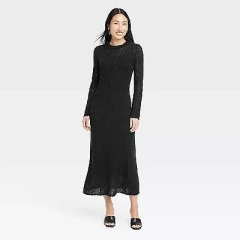 A New Day Women's Floral Pointelle Maxi Dress Long Sleeve, Black, XS